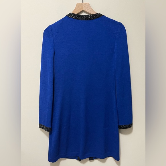 ST. JOHN EVENING Cobalt Blue Wool Black Embellished Jacket Dress - Picture 4 of 10